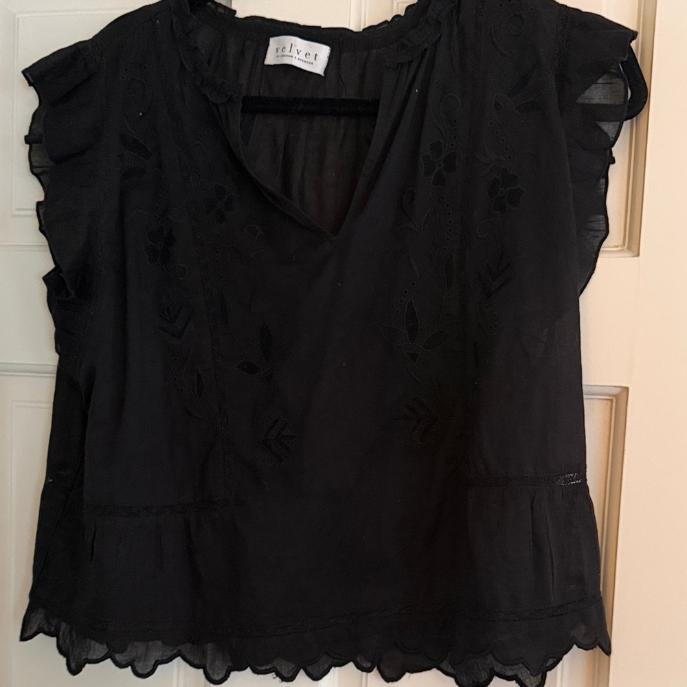 Black Ruffled Blouse with lining s